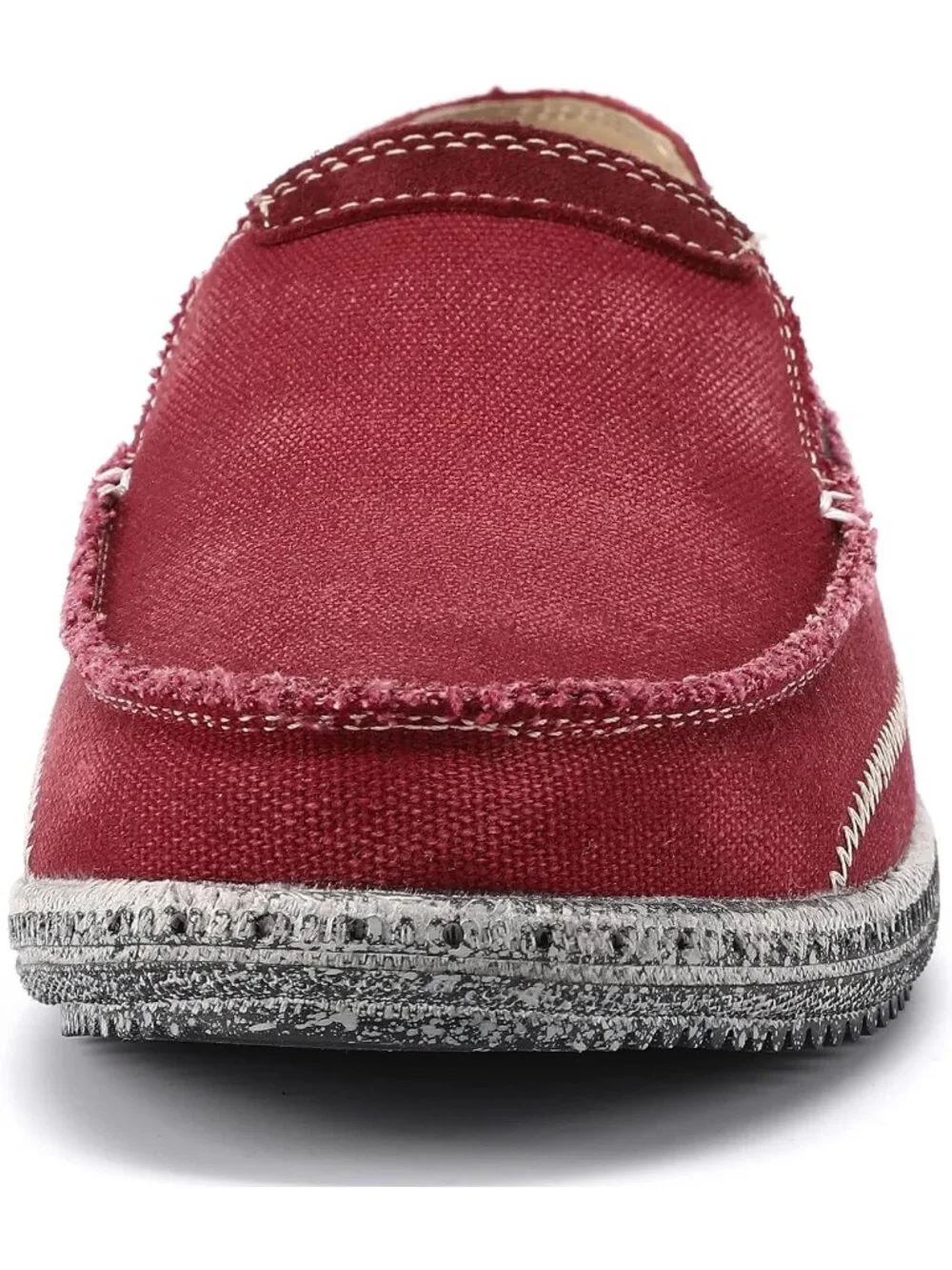 VILOCY Men's Wine Red Rubber Canvas Slip On Loafers Vintage Flat Casual Shoes